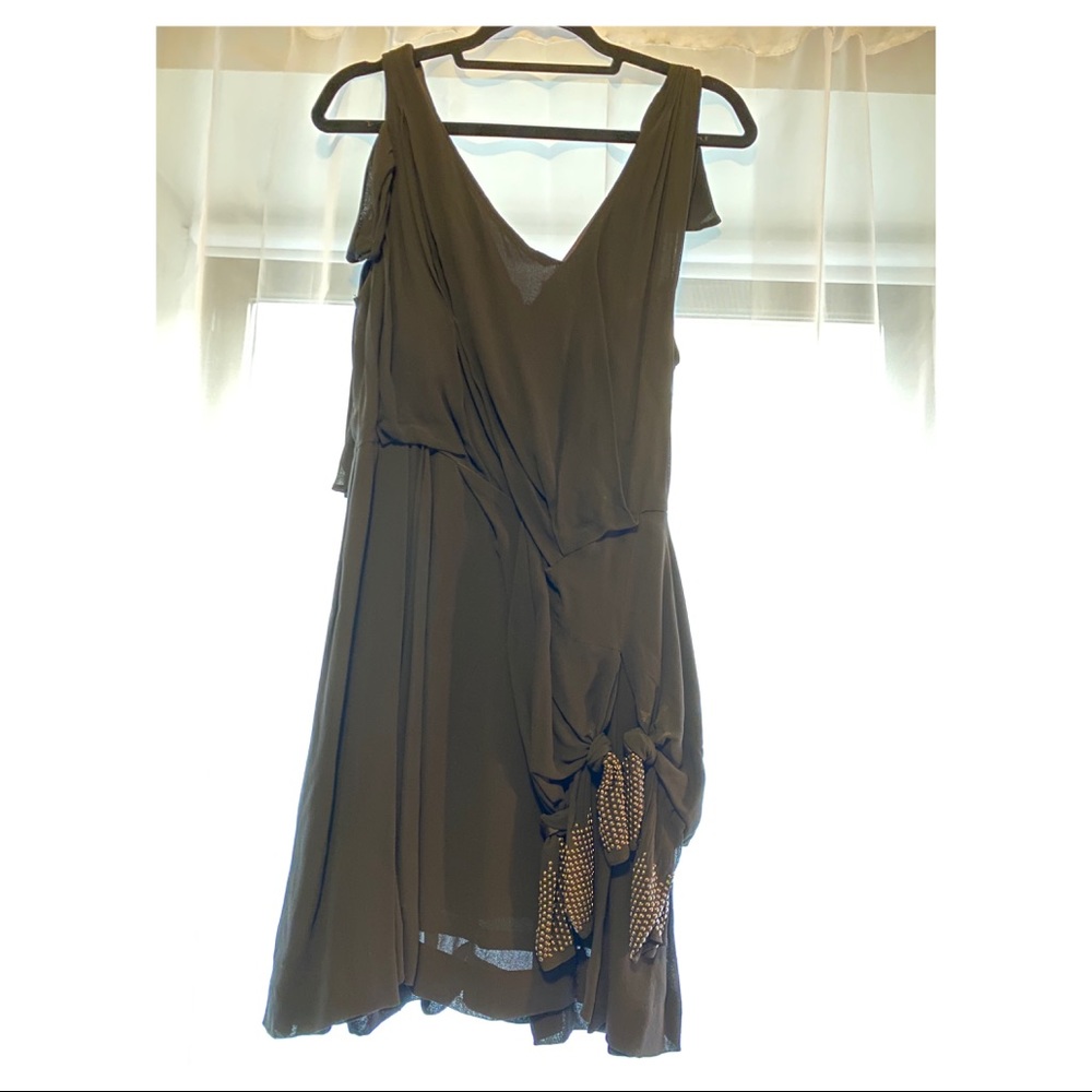 Black chiffon dress with stud detailing on knots